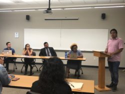 Reproaction co-founder and co-director Pamela Merritt sits at a table alongside speakers from Advocates for Immigrant Rights and Reconciliation, Kansas-Missouri DREAM Alliance, and ACLU of Missouri.