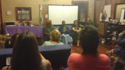 Panelists sit in front of audience discussing fake clinics, reproductive health access, birth justice in Missouri