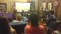 Panelists sit in front of audience discussing fake clinics, reproductive health access, birth justice in Missouri