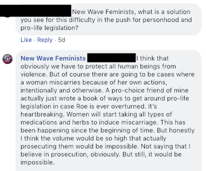 New Wave Feminists falsely claiming it would be "impossible" to prosecute women for self-managed abortion