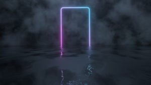 Neon light with fog background at night, 3d rendering.