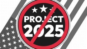 Project 2025 with United States flag in the backdrop, USA presidential election concept