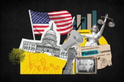 American politics, social issues paper collage stock photo Reproaction